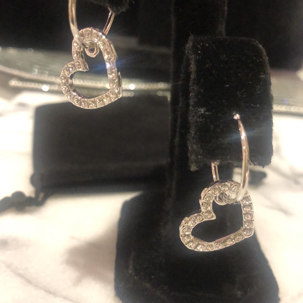 Crystal Heart Charm On 34 Hoop Earrings-Boutique 23$